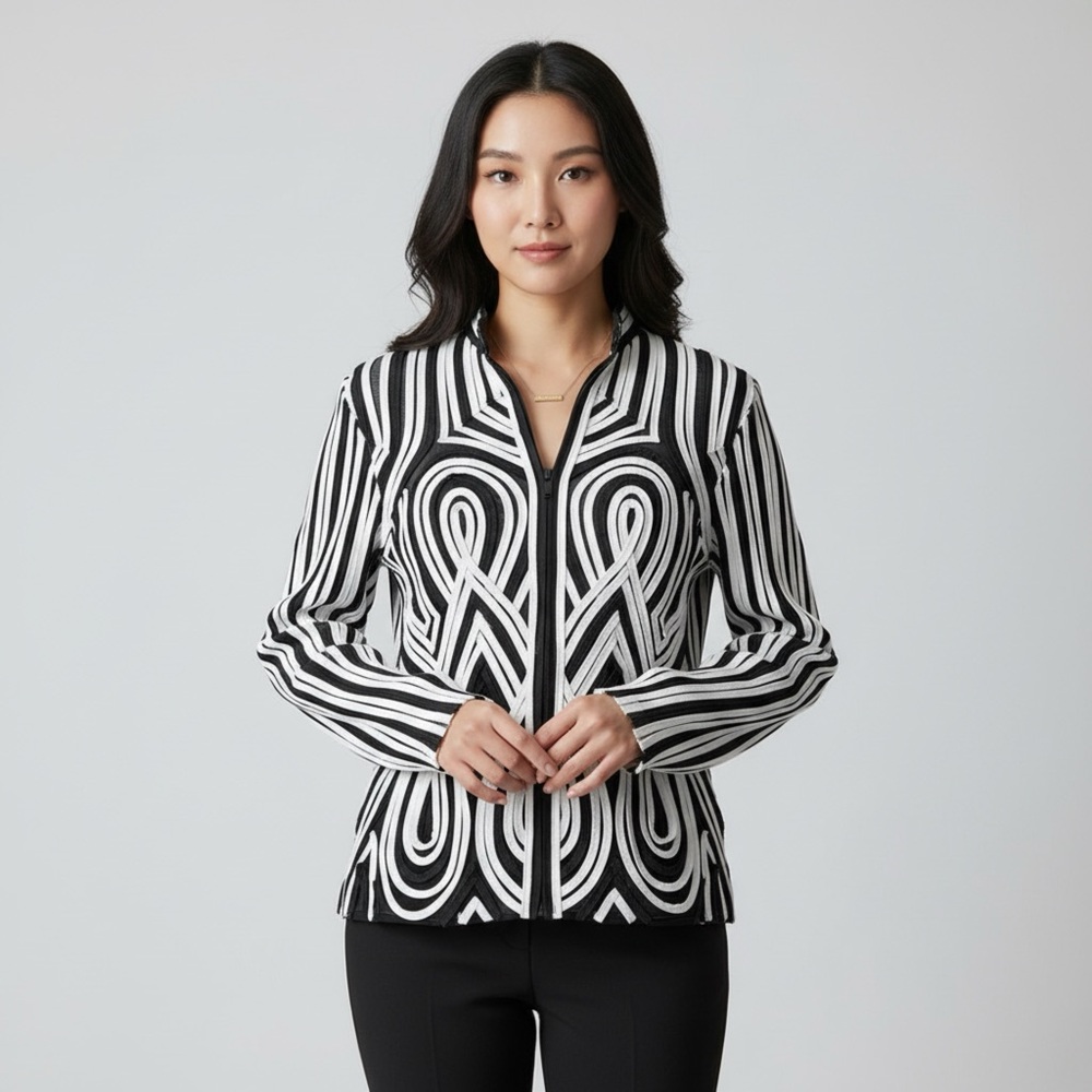OBSTINEE | Black & White Mesh Geometric 3D Jacket Sz 14